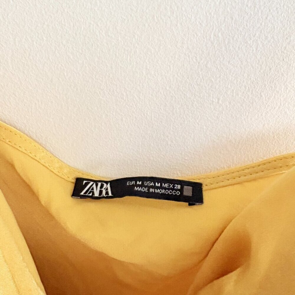 Zara Satin Effect Button V Neck Midi Dress Mustard Yellow Size Medium Blogger - Picture 6 of 8